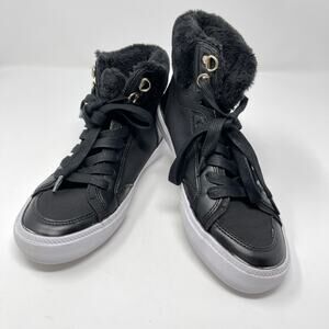 Tommy Hilfiger Black Tuzel Sneakers Womens Sz 7M Faux Fur High Top Lace Up